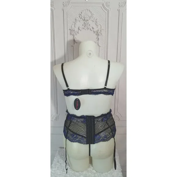 NWT Avid Love 3Pcs/Set Lace Floral Bra+G-string Panties+Garter Belt Plus XXL - Picture 5 of 10